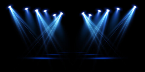 Blue Stage Spotlight – Vector Illustration of Bright Beam Striking Through Darkness, Theatre Light Effect for Concerts, Performances, Club Shows, Party Events, and Night Scenesые RGB	