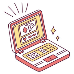 Colorful vector laptop with game icons and dice computer