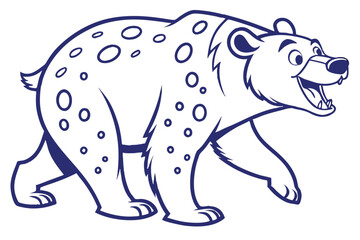 Cartoon Bear Walking on a White Background, Line Art Style