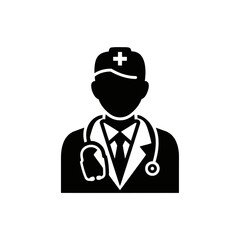 Professional doctor wearing stethoscope and medical cap, representing healthcare and expertise.