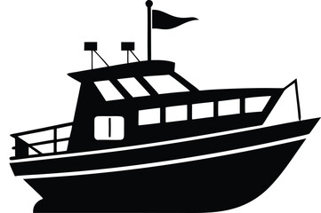 Silhouette of a motorboat with a flag