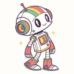Cute cartoon robot with rainbow stripes and sparkles