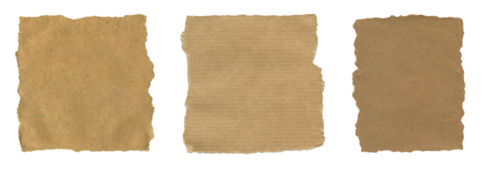 Old Brown Sticky Notes with Torn and jagged edges collection. Vintage paper ephemera for scrapbooking, journaling, collage and diy creative design, isolated on transparent background