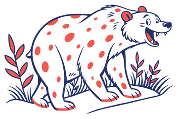 Cartoon Bear with Red Spots on White Background Art