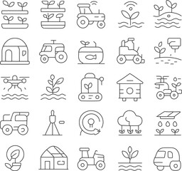 An Illustration depicting the future of agriculture, showcasing a range of technological advancements and sustainable practices in a crisp, clean graphic.