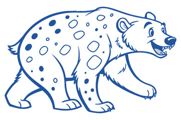 Cartoon Bear with Spots Walking, Smiling Blue Outline, Vector, White Background