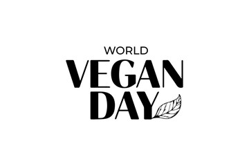 Stylish World Vegan Day Typography with Leaf Accent