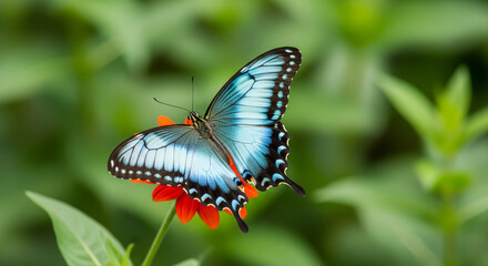 Naklejka premium Vibrant Butterflies on Zinnia Flowers: Nature's Colorful Duo