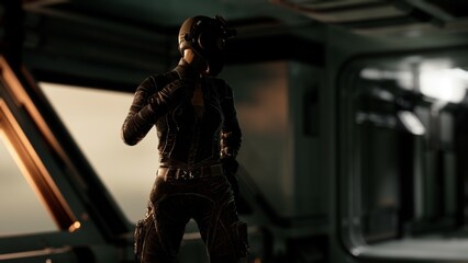 A shadowy figure dressed in sleek, dark gear poses strategically within a dimly lit, advanced setting, evoking intrigue and anticipation for the unknown events ahead.