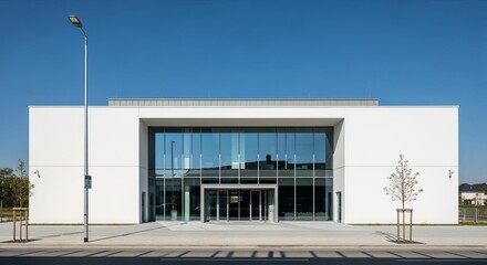 Modern Minimalist Building Facade Against Clear Blue Sky