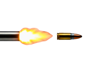 Bullet being fired from a gun isolated on white background