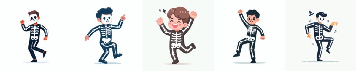 vector of a man in a skeleton costume dancing at a Halloween celebration