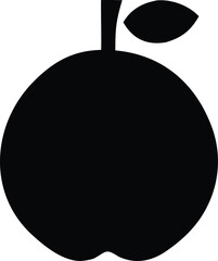 Simple silhouette of a black apple with stem and leaf symbolizing healthy food and nature