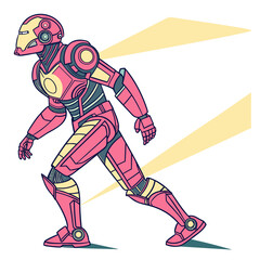 Fototapeta premium Pink and yellow humanoid robot in motion machine futuristic