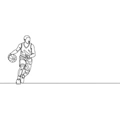 Basketball player dribbling ball in continuous line art