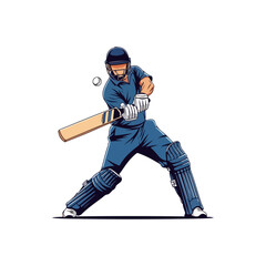 Cricket player batting ball during match, isolated on white background