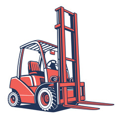 Red and blue forklift truck illustration industrial