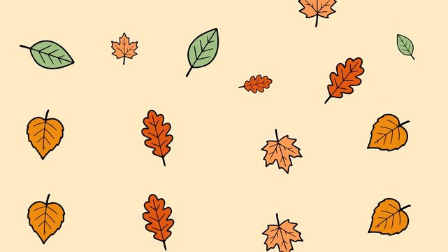 Autumn fall leaves animation repeating pattern with maple oak and birch leaf for digital wallpaper