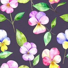 Watercolor pansies on a dark background (1)