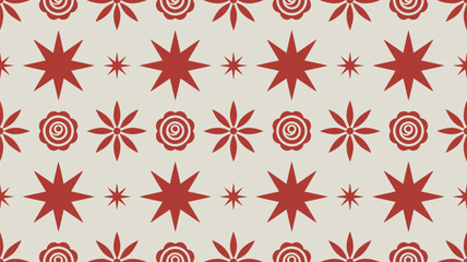 Elegant floral pattern design with stars and swirls creating a festive and decorative background for holidays and celebrations in earthy tones