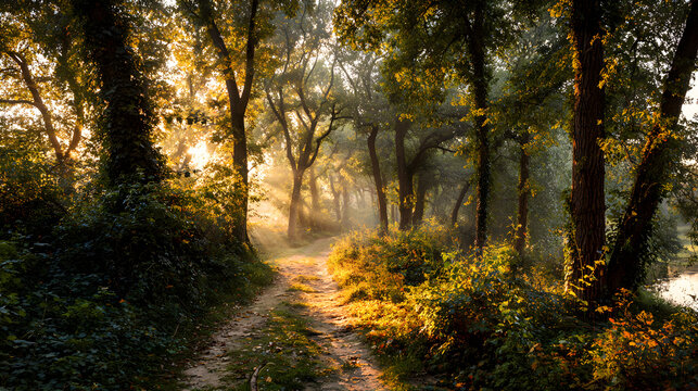 Sunlit Forest Path - Powered by Adobe
