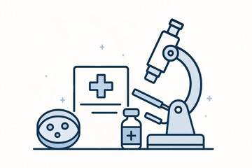 Medical Research and Science Laboratory Icon Set with Microscope and Petri Dish
