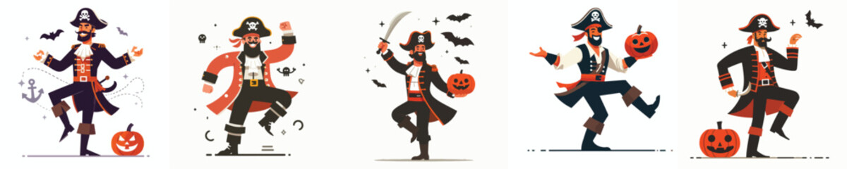 vector of a man in a pirate costume dancing at a Halloween celebration