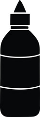 Simple black bottle silhouette with a pointed cap and white accents perfect for graphic design and branding projects