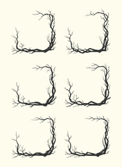 Decorative square frames made of twisted tree branches, perfect for vintage borders and ornament design.