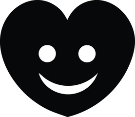Fototapeta premium Joyful heart face icon a simple black silhouette with white eyes and a smiling mouth representing happiness and love.