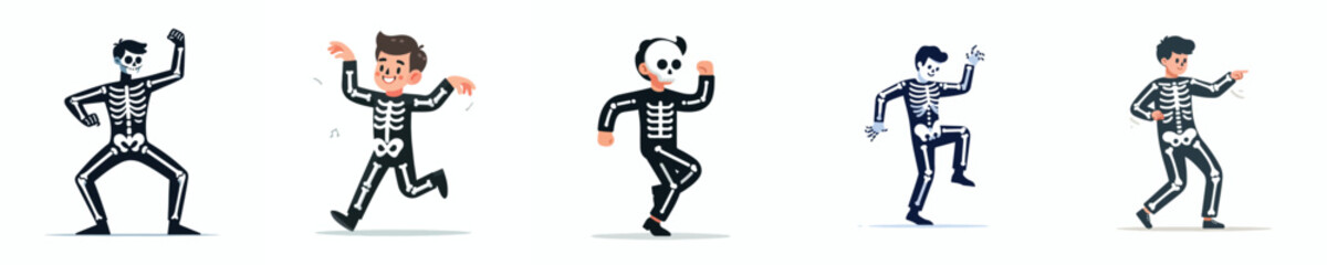 vector of a man in a skeleton costume dancing at a Halloween celebration