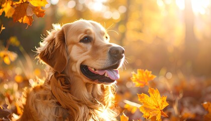 golden retriever puppy in autumn park