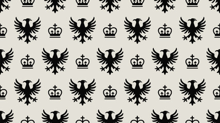 Majestic crowns and eagles create a regal, seamless pattern perfect for elegant backgrounds, sophisticated designs, and branding with a classic touch