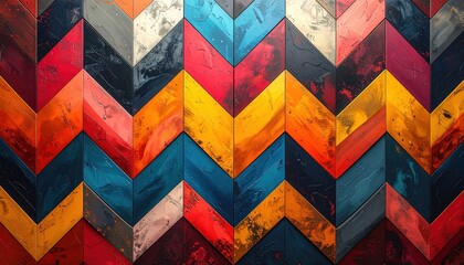 Vibrant, textured chevron pattern showcases a dynamic interplay of bold colors and an expressive design.