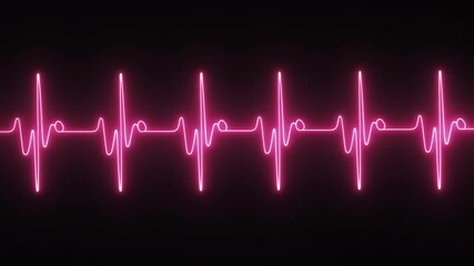 Ultra HD cinematic footage of glowing neon heartbeat pulse line moving rhythmically across a seamless black background with medical precision futuristic energy and health related style perfect for hos