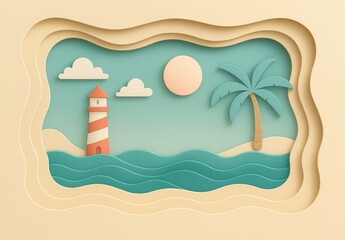 Papercut Tropical Lighthouse Scene