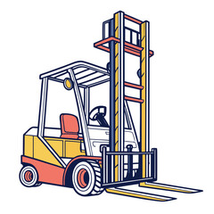 Yellow and coral forklift truck with blue accents industrial