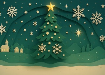 Paper-Cut Christmas Tree Night Scene