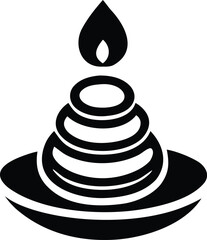 Black and white icon of a diya oil lamp with a flame for spiritual and festive occasions