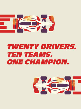 Race car, f1 poster racing Grand Prix. Flat vector illustration of motorsport elements. Automobile racing and competition championship speed concept