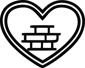 Heart shape with brick wall inside symbolic representation of strength love protection or barriers within emotions creative graphic design element