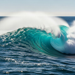 Stunning turquoise wave crashing in the ocean, perfect for travel ads, surf reports, and inspiring summer vibes, feeling the power of nature