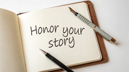 Notebook open with a message honoring your story