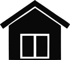 Simple black silhouette of a house with a window and gable roof for real estate or property graphics