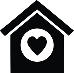 Simple iconic home symbol with heart inside for shelter love and care concepts