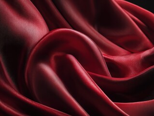 Fototapeta premium Red silk folds macro for Singlesâ€™ Day, elegant speculars, deep shadows, luxury sale feel, large negative space