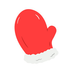 Red Mitten Illustration with White Fur Trim for Winter