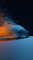 Futuristic Autonomous Car Driving Through a High-Tech Digital City at Night