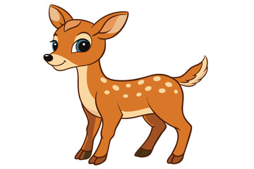 Cartoon Fawn with White Spots and Blue Eyes on a White Background