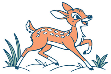Cartoon Fawn with White Spots on White Background, Jumping Pose